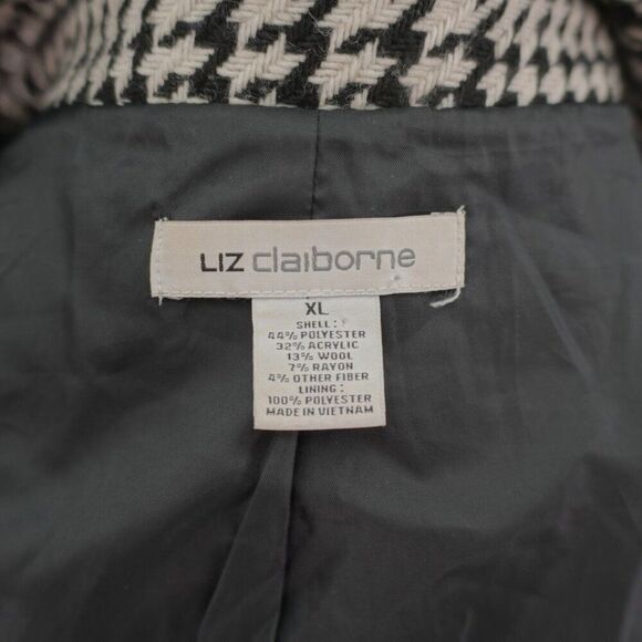 Liz Claiborne White Black Plaid Houndstooth Double Breasted Overcoat XL Polyeste - Picture 8 of 10